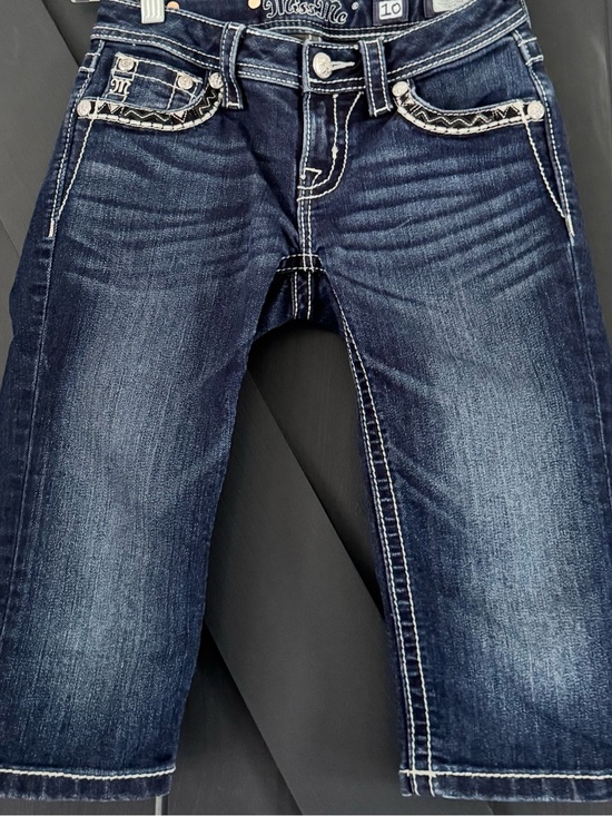 Miss Me Other - Miss Me Girls Size 10 Dark Indigo Capri Blue Jeans with Embellished Pockets